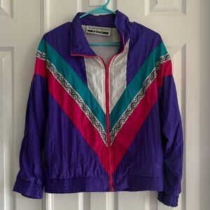 Vintage 1980’s 1990s Longstreet Petite purple colorblock windbreaker jacket